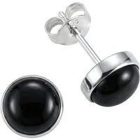 mantraroma Paar Ohrstecker SAMA rund medium aus 925 Silber mit Onyx (Paar, Paar Ohrringe mit Schmuckbeutel), 925 Sterling Silber Ohrringe für Damen