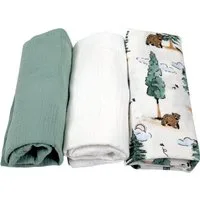BabyLux Spannbettlaken Musselin Set – 3er Pack 40x80 cm für Kinderwagen Stubenwagen Babybett, Gummizug: ja, z12 Grün-Weiß-Wald