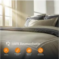 Pure cottom Bettwäsche Satin Bettwäsche weiß/taupe, Baumwoll-Satin, verschiedene Größen