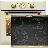 Kaiser Küchengeräte Backofen-Set Herd Set Autark Retro Einbau Backofen Elektro, 68 L mit Glaskeramik Kochfeld 60cm Einbau Herd 4 QuickHeat-Kochzonen Hi-Light EH 6432 ElfBE+KCT 6185 Em,., mit 1-fach-Teleskopauszug
