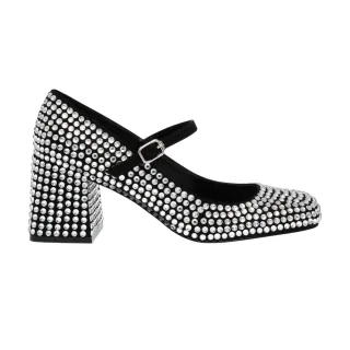 Steve Madden - Strass Riemchenschuhe für Damen, Leder, Blockabsatz (Silber)