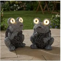 GLOBO LIGHTING LED Solarleuchte, LED-Leuchtmittel fest verbaut, Solarleuchte Frosch grau Solar Figur Frosch Außenlampe Steinoptik 2x