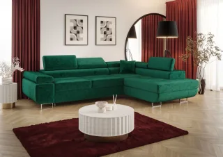 Ecksofa Schlafsofa Sofa MONARO Stoff Monolith Grün Ottomane Rechts
