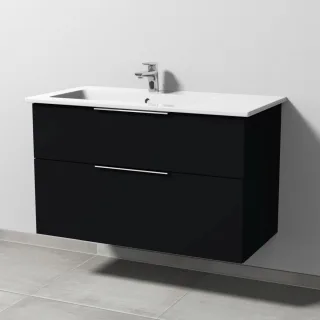 Sanipa 3way Keramik-Set Venticello Keramik-Waschtisch und Unterbau mit 2 Auszügen, Schwarz-Matt UF32508