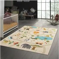 TeppichHome24 Kinderteppich Rutschfester Kinder-Spielteppich in beige, rechteckig