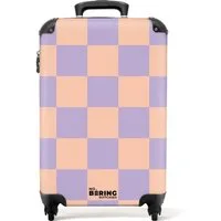 NoBoringSuitcases.com© Hartschalen-Trolley Lila mit rosa Schachbrettmuster 55x35x20cm, 4 Rollen, Handgepäck Koffer & Trolleys, Luggage, Reisekoffer Frauen