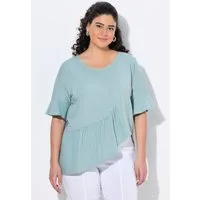 Ulla Popken T-Shirt T-Shirt Volantsaum Oversized V-Ausschnitt Halbarm