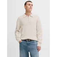 Jack & Jones Polokragenpullover JPRBLAMILANO STITCH KNIT ZIP POLO SN Baumwolle, locker geschnitten