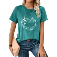 PYLIKE Print-Shirt Damen Casual Kurzarmshirt mit Klaviernoten Druck bequemes t shirt Bequem für Freizeit und Büro,Strandurlaub