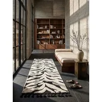 KADIMA DESIGN Teppich MARA Teppich-Läufer Flur Diele Hochflor Zebra Boho 80x300 Monochrom, Läufer, Höhe: 24 mm, 100 % Polyester, Fransen, Wohnzimmer, Schlafzimmer, farbecht, fußwarm