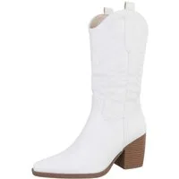 Ital-Design Damen Cowboyboots Western Westernstiefel (87379007) Blockabsatz Stiefel in Weiß