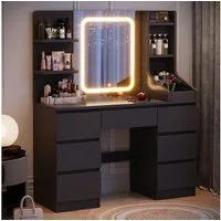 HOMALL Schminktisch Schminktisch Spiegel und LED Mit 7 Schubladen 8 Ablagefächern (GroBe: 110*40*139 cm Einstellbare drei Farbtemperaturen, um thr perfektes Make-up zu prasentieren)