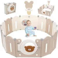 TLGREEN Laufgitter Baby Laufstall XXL,143×143×64cm, Faltbar Krabbelgitter,mit Basketballkorb und Spielpanel