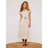 Apricot Midikleid Vintage-Knopfkleid (mit Gürtel) mit Gürtel