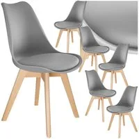 tectake Esszimmerstuhl Küchenstuhl Scandi-Design, gepolsterte Sitzfläche, 49 x 53 x 82 cm (Polsterstuhl Frederikke in grau, 6 St), ergonomische Form, massive Holzbeine, bodenschonende Filzgleiter