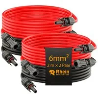 Rhein Beleuchtung PV-Panel Verlängerungskabel 6 mm² (2 Paar) Solarkabel, MC4-Stecker, Für Solarmodule, Wohnmobil & Balkonkraftwerk (200 cm), UV-beständig & wasserdicht mit Solardichtungsring