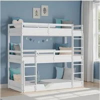 Homestyle4u Etagenbett 90x200 Hochbett Kinderbett Doppelstockbett Weiß Treppe 2 3 Kinder (Set, mit Lattenrost), 2 Meter hoch, mit 2 Leitern, Rausfallschutz