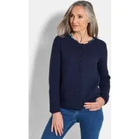 GOLDNER Strickjacke Kurzgröße: Cardigan aus Baumwolle, Rundhals Feinstrickjacke in raffinierter Piqué-Optik mit Rundhals, Knopfleiste