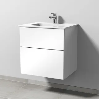 Sanipa 3way Keramik-Set Design Keramik-Waschtisch und Unterbau mit 2 Auszügen, Weiß-Glanz SF47978