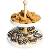 Sendez Etagere 2 Stöckig aus Porzellan mit Holzstamm Kuchenständer Servierständer, Porzellan, (1-tlg)