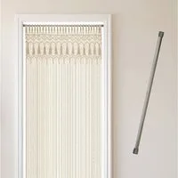 Cozyor Türvorhang Makramee 132 x 200 cm Boho Vorhang Fenstervorhang Raumteiler (1 St), Schlaufen, Baumwolle, mit Vorhangstange ohne Bohren beige, Wandteppich Wandbehang