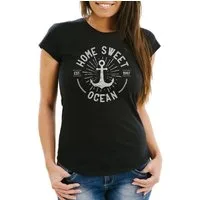 Neverless Print-Shirt Damen T-Shirt Anker Logo maritim Home Sweet Ocean Schriftzug Fashion Streetstyle Slim Fit Neverless® mit Print