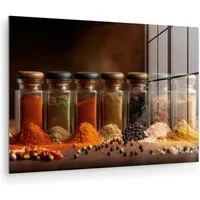 MuchoWow Acrylglasbild Gläser - Kräuter - Gewürze - Körner, Inkl. Aufhängung, Glasbilder Wohnzimmer, Schlafzimmer, Flur & Esszimmer, 30x20 cm
