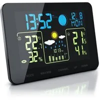 BEARWARE mit Farbdisplay und Außensensor, Funkwetterstation, Wettervorhersage Wetterstation (Außensensor, Netzteil, Bedienungsanleitung, Innen- und Außentemperatur, Barometer, Frostalarm, 2 Weckalarme)