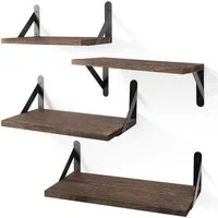OKWISH Wandregal 4er Set Wandregale Holz Schweberegal Bücherregal Hängeregal, 10kg Tragkraft 4 Größen kombinierbar Bücherregale Wand Regale 4-tlg., Massivholz Regale Küche Wohnzimmer Schlafzimmer Pflanzen CDs Deko usw