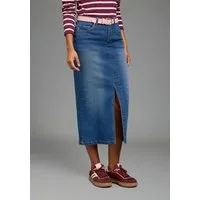 Arizona Jeansrock lang wadenlang, mit Schlitz, figurbetonte Passform, aus elastischem Denim