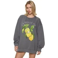 Worldclassca Sweatshirt Worldclassca Oversized Sweatshirt LA DOLCE VITA Print Langarm Pullover LEMON PRINT