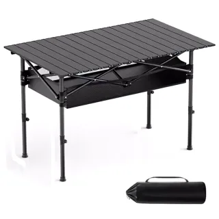 Xmund Folding Camping Table with Net Pockets, Outdoor Portable Egg Roll Table, Lightweight Portable, with Carrying Bag,