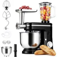 oyajia Küchenmaschine 3 in 1 Multifunktionale Knetmaschine 6-stufige Gescheindigkeit Mixer, mit Fleischwolf, 1.5L Saftpresse, 6L Edelstahlschüssel, 2000 W, 6 l Schüssel