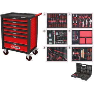 KS Tools RACINGline SCHWARZ-ROT Werkstattwagen mit 7 Schubladen und 598 Premium-Werkzeugen - 826.7598