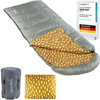 Skandika Schlafsack Dundee + Kopfkissen, 3 Jahreszeiten, bis -20°C - 220x80cm, Koppelbar (Innentasche mit Klett, Koppelbar, Kapuze/Kopfteil mit Kordel), Innenfutter aus Baumwolle/Flanell, Kompressionssack, Waschbar