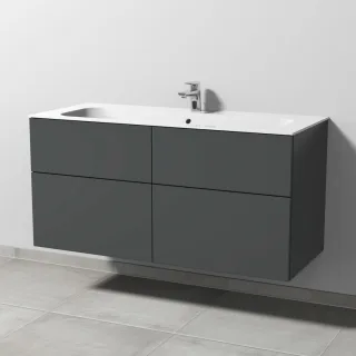 Sanipa 3way Keramik-Set Finion Keramik-Waschtisch und Unterbau mit 4 Auszügen, Anthrazit-Matt SM40222
