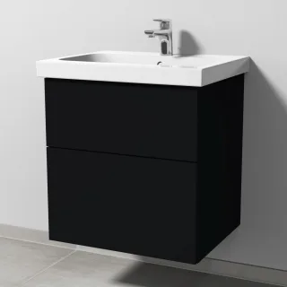 Sanipa 3way Waschtischunterbau zu Geberit iCon Light Waschtisch mit 2 Auszügen, Schwarz-Matt SF57308