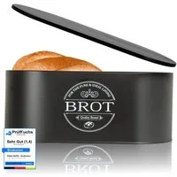 IDEALTASTIC Brotkasten Premium 2-in-1 Brotkasten für die ideale Brot Aufbewahrung, Holzdeckel, (Brot Aufbewahrung, Brotkästen, Brotkasten), Schwarzer Brotkasten mit Frischhaltefunktion & Luftzirkulation“