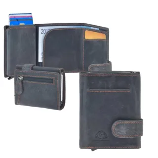 Kartenetui mit Alucase aus Leder blau | Greenburry Vintage | Die smarte Geldbörse für moderne Sicherheit und Ordnung.