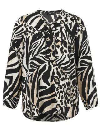 VIA APPIA DUE - Bluse V-Ausschnitt 1/1 Arm Druck schwarz multicolor - Gr. - 44