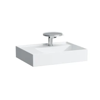 LAUFEN Aufsatz-Waschtisch Kartell 460x600x150, 2 Hl., ohne Üb. , geschliffen Abl. links, LCC weiss H8183354008151
