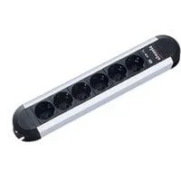 PRIMO Steckdosenleiste 6-fach schwarz/aluminium, 2 Meter Kabel