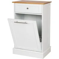 WONDERMAKE Wäschebox Mülleimer-Schrank Wäscheschrank Wäschesammler mit Schublade, Bad Küche, hoch aus Holz + Bambus, Wäschetruhe Abfallschrank ausklappbar klappbar