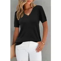 Arach&Cloz Kurzarmpullover Damen Pullover Wollmischung Kurzarm V Ausschnitt Basic-Pullover
