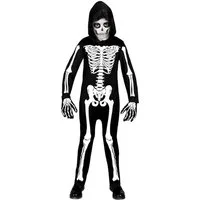 Widmann S.r.l. Hexen-Kostüm Halloween UV Skelett Kinderkostüm, Schwarz Weiß