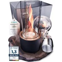 FIRELL Tischfeuer Ethanol Tischkamin Indoor & Outdoor Echtfeuer-Dekokamin (aus Edelstahl, Komplett-Set), Verstellbare Flamme, 2h Brenndauer, Patentierte Wirbelflamme, TÜV geprüft