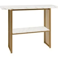 COSTWAY Konsolentisch, Marmor, schmal, mit 2 Ablagen&Metallrahmen, gold, 120cm