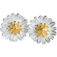 Runde Perlé Paar Ohrstecker "Daisy Love" kleine Blume Ohrstecker, Gänseblümchen, 925er Silber, 18K Gold