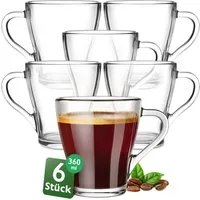KONZEPT Teeglas mit Henkel XL Set 360 ml Kaffeegläser Transparent Glühweingläser, 6-tlg., Set 4/6 tlg. für Heiße Getränke, spülmaschinenfest