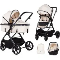 Chipolino Kombi-Kinderwagen Kinderwagen Pearl 3 in 1, umbaubar Babyschale Wickeltasche Fußsack